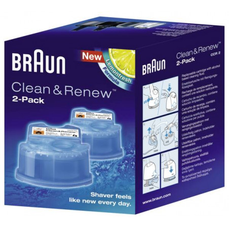 Braun Clean & Renew Reinigungskartusche für Rasierer, 2 Ersatzkartuschen